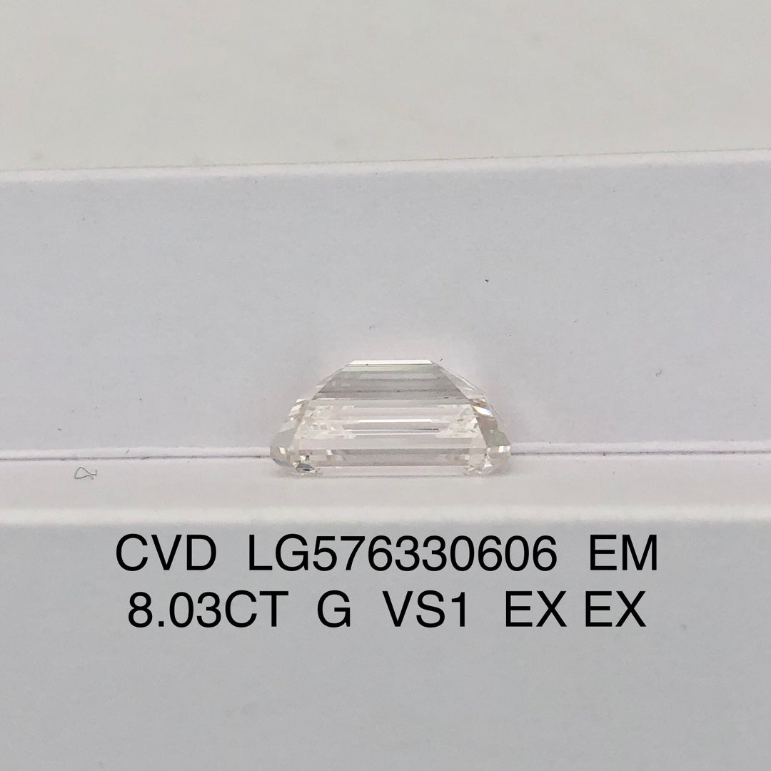 8.03 Carat VS1 Lab Grown Diamond G Emerald Shape 2EX IGI Certified CVD