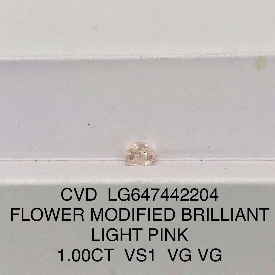CVD 1.00 Carat IGI Certificate Lab Grown Diamond Light Pink VS1 Flower 2VG