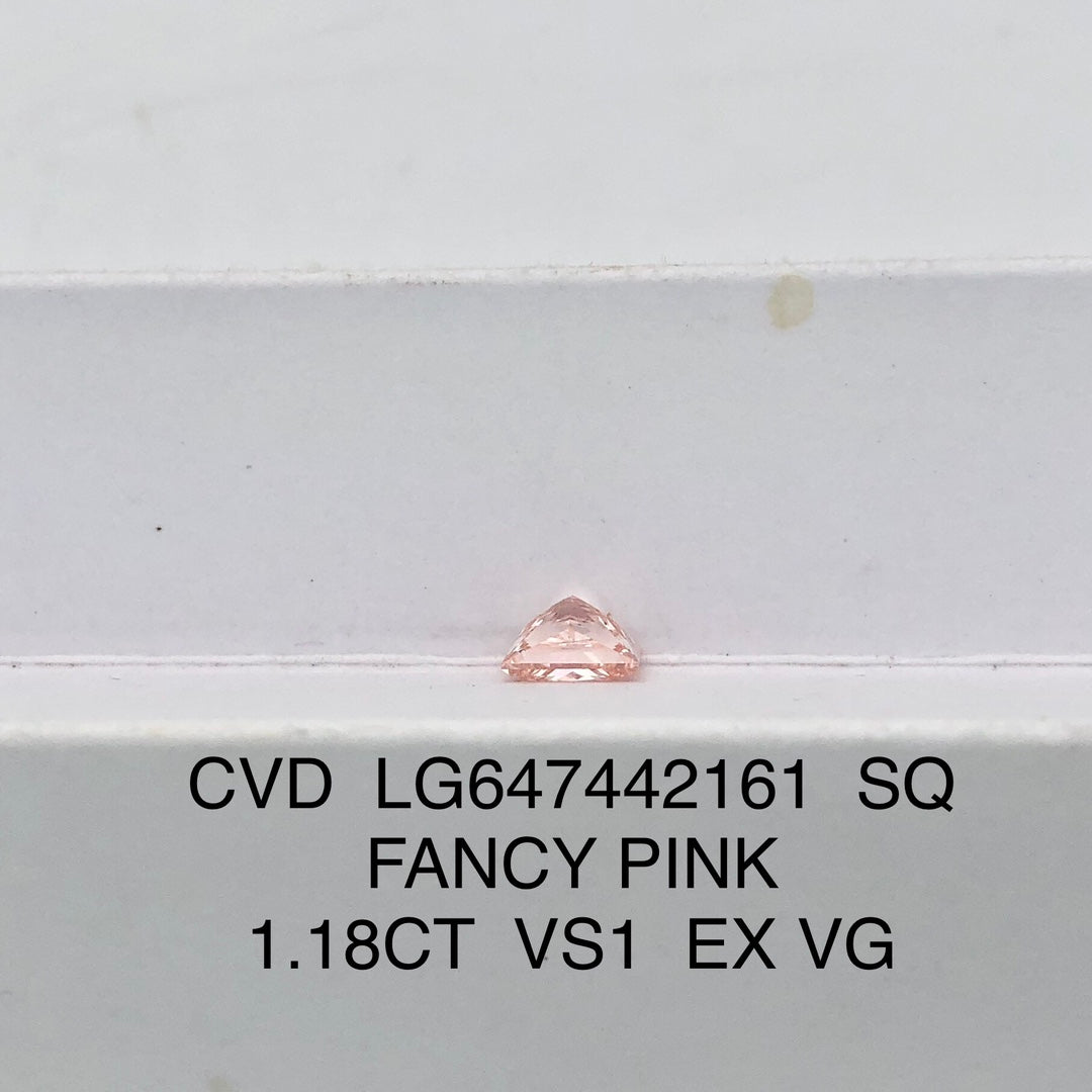 CVD 1.18 Carat IGI Certificate Lab Grown Diamond Fancy Pink VS1 Princess EX VG