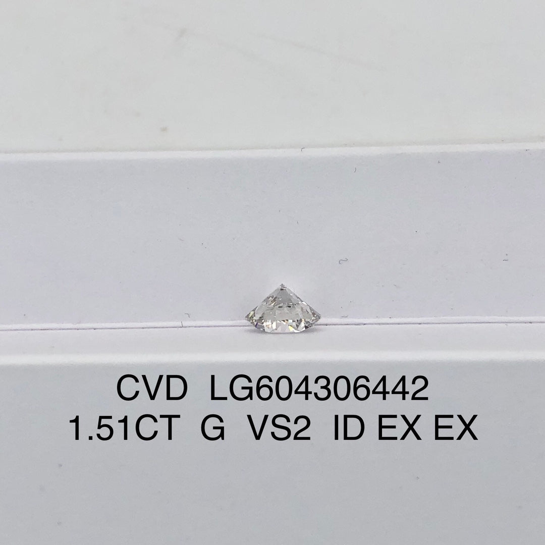CVD 1.51 Carat IGI Certificate Lab Grown Diamond G VS2 ID 2EX Round