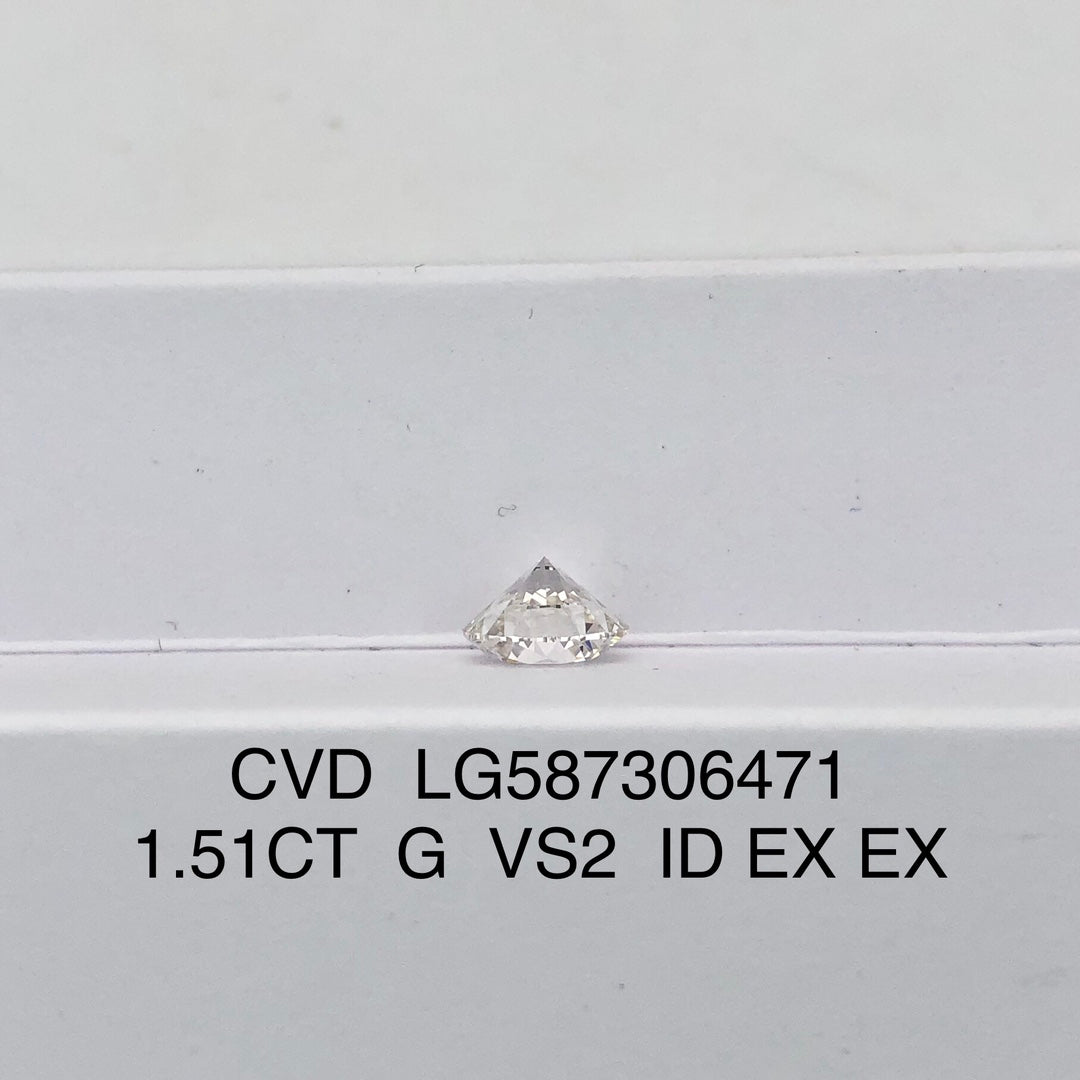 CVD 1.51 Carat IGI Certificate Lab Grown Diamond G VS2 ID 2EX