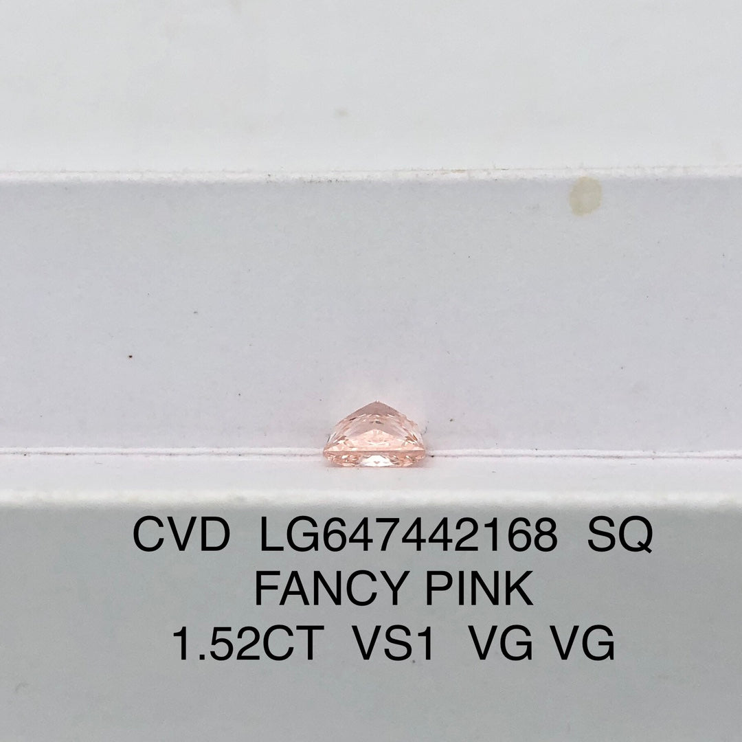 CVD 1.52 Carat IGI Certificate Lab Grown Diamond Fancy Pink VS1 Princess 2VG