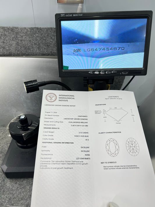 Lab Grown Diamond 3.73 Fancy Vivid Blue VS2 IGI 2EX CVD Oval