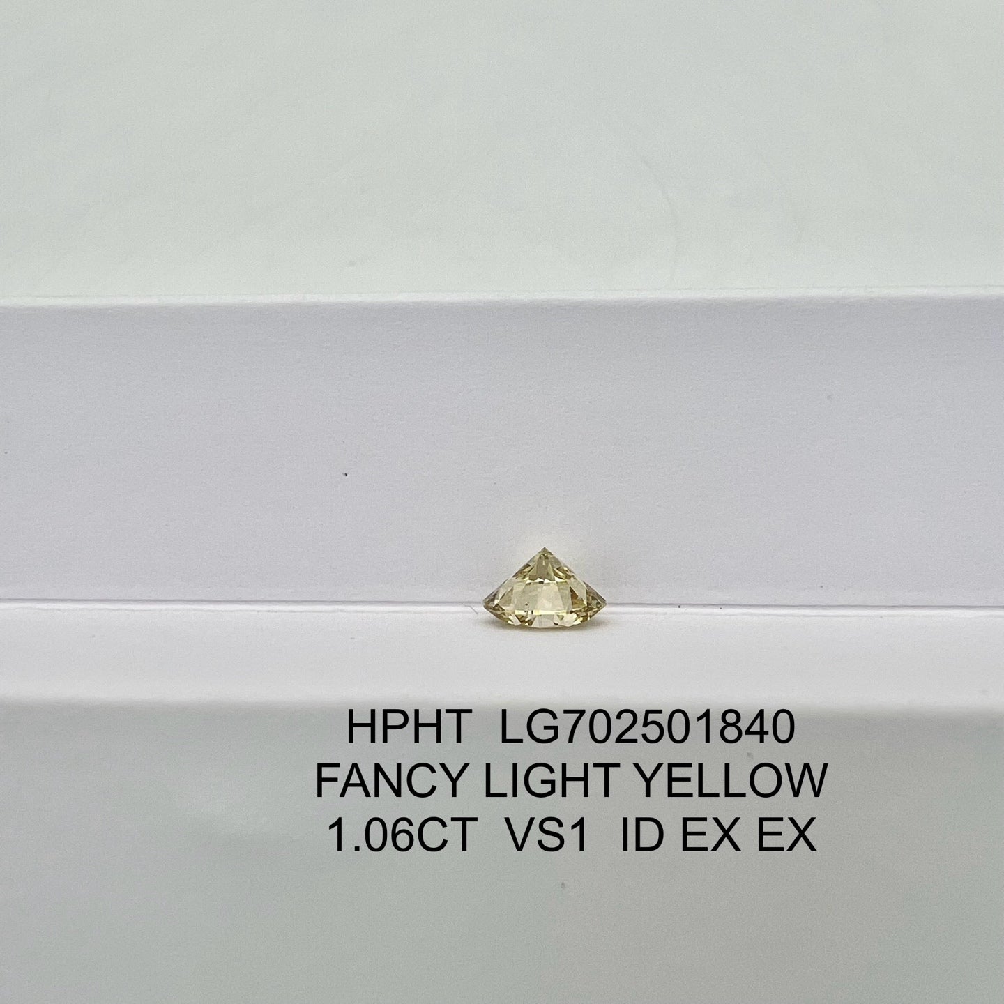 1.05 Carat Fancy Light Yellow Lab Grown Diamond VS1 IGI 3EX HPHT