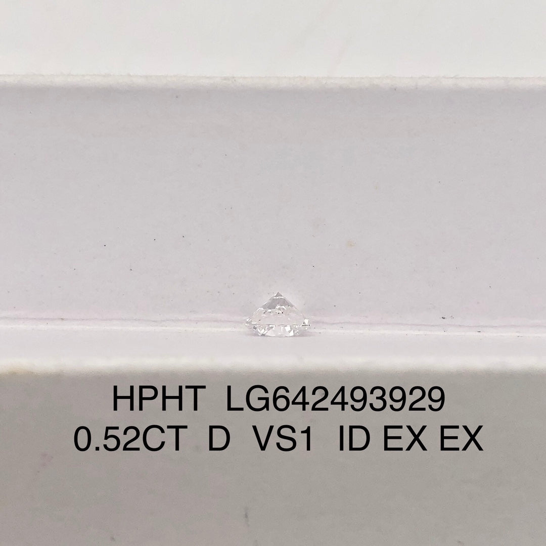 HPHT 0.52 Carat IGI Certificate Lab Grown Diamond D VS1 Ideal 2EX