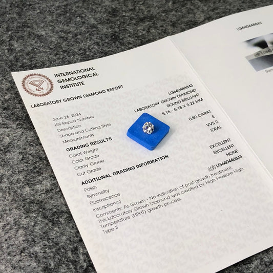 Lab Created Diamond EX Cut 0.52 Carat IGI Certificate Lab Grown Diamond E VVS2 HPHT