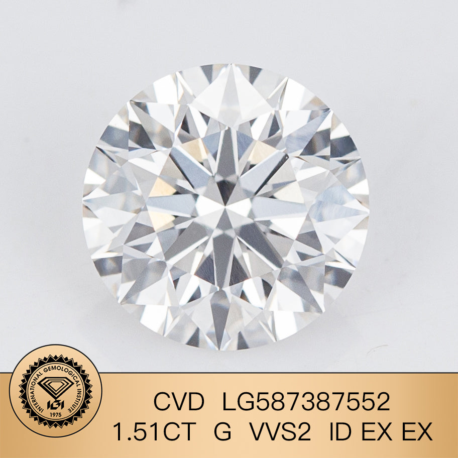 Lab Created Diamond EX Cut 1.51 Carat IGI Certificate Lab Grown Diamond G VVS2 CVD