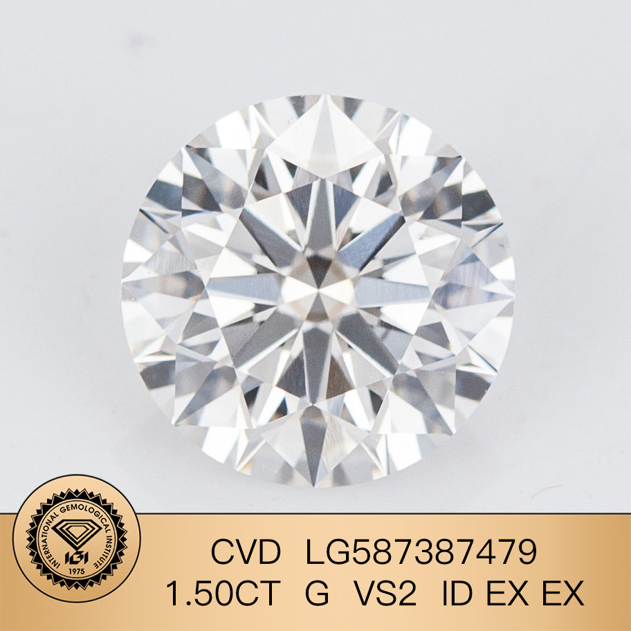 Lab Created Diamond EX Cut 1.5 Carat IGI Certificate Lab Grown Diamond G VS2 CVD