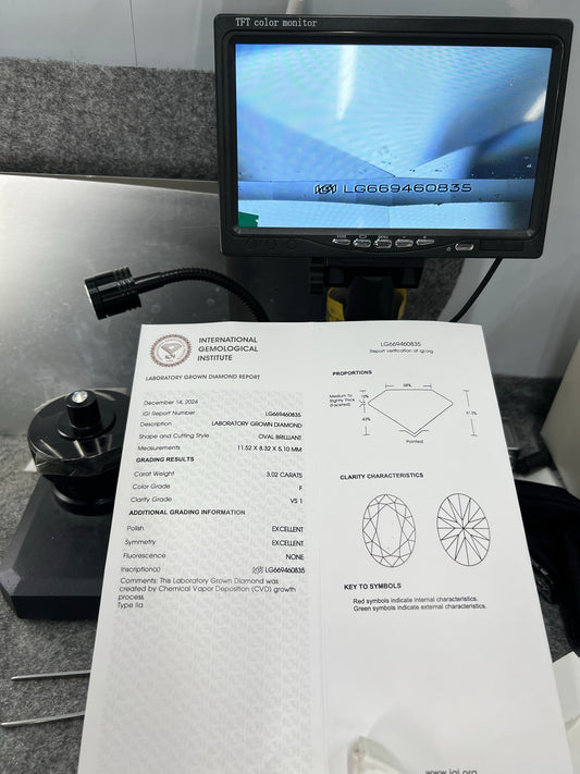 Lab Grown Diamond 3.02 F VS1 2EX IGI CVD NONE Fluorescence Oval