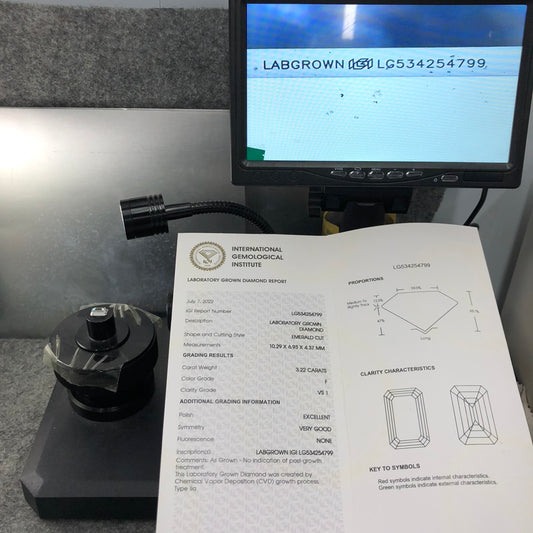 Lab Grown Diamond 3.22 Carat F VS1 EX VG IGI CVD NONE Fluorescence Emerald