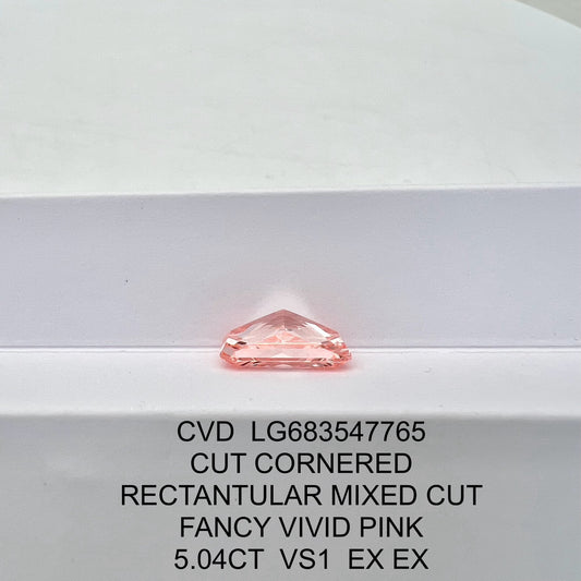 Lab Grown Diamond 5.04 Fancy Vivid Pink VS1 IGI 2EX CVD Cut Cornered Rectangular Mixed Cut