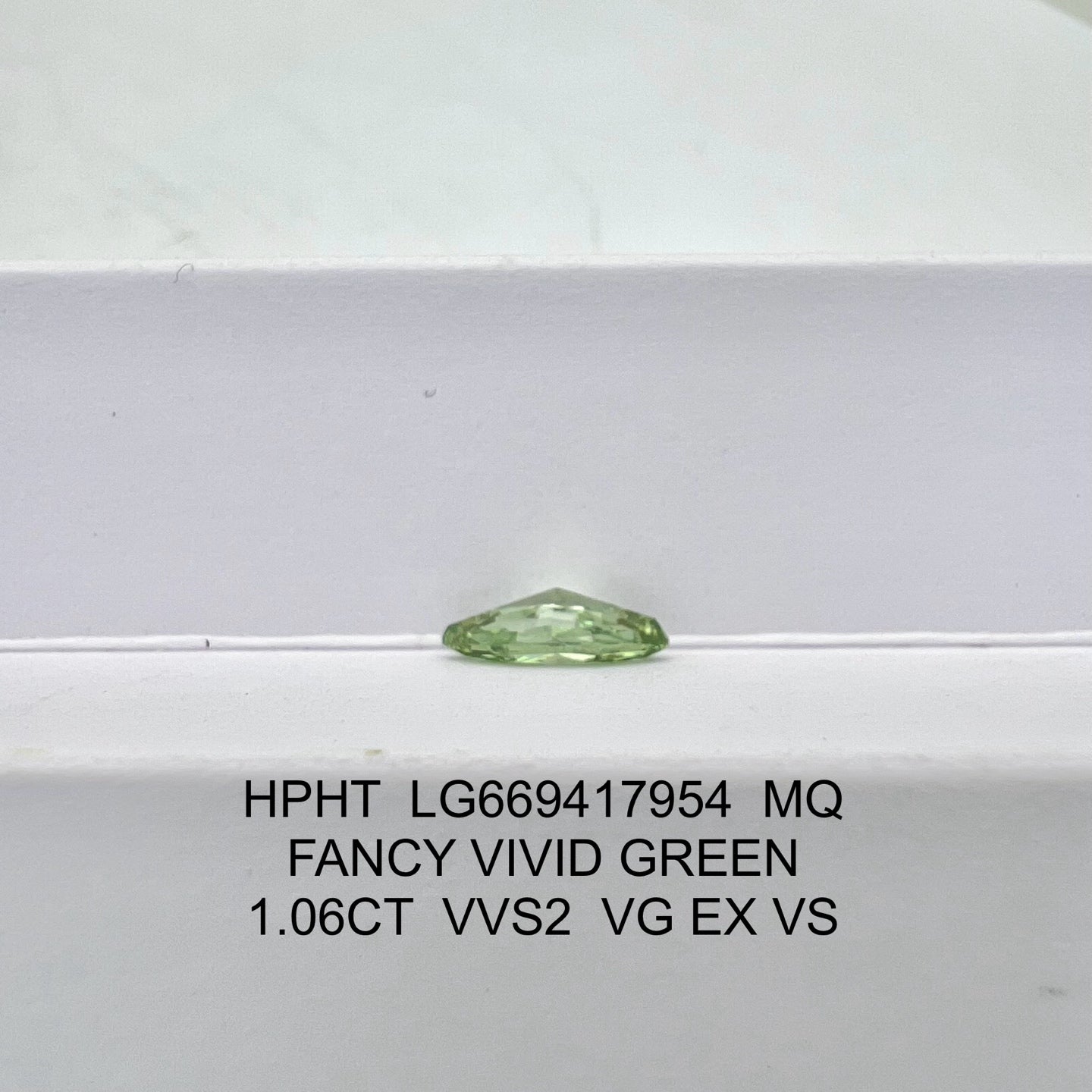 Lab Grown Diamond Fancy Vivid Green Marquise 1.06 Carat VG EX VS HPHT VVS2 IGI Certified