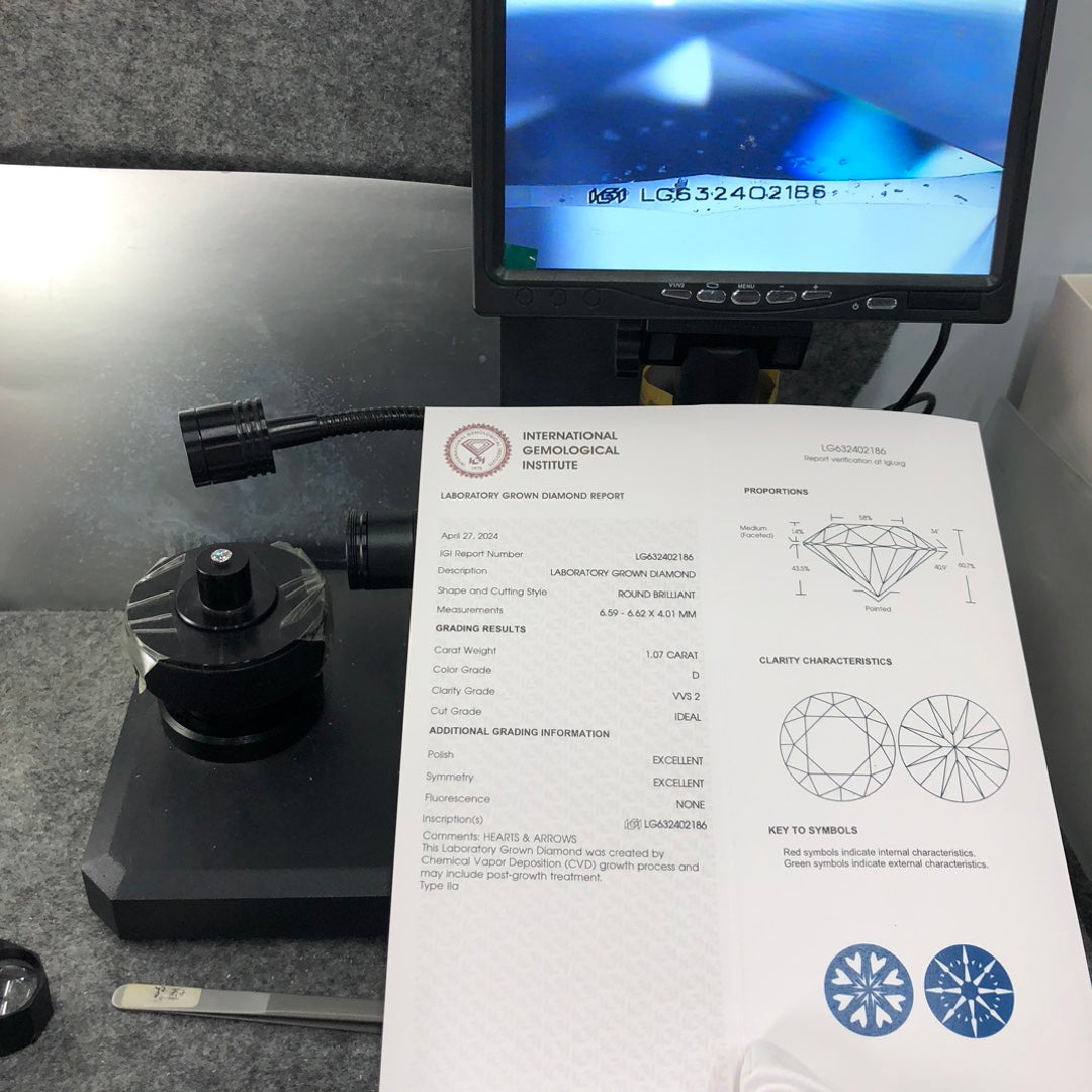 Lab Grown Diamond VVS2 IGI 1.07 Carat D CVD NONE 3EX