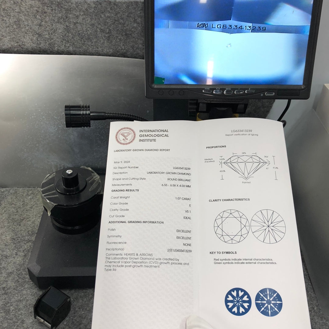 Man Made Loose Diamond VS1 IGI E CVD 1.07 Carat Lab Grown Excellent Cut