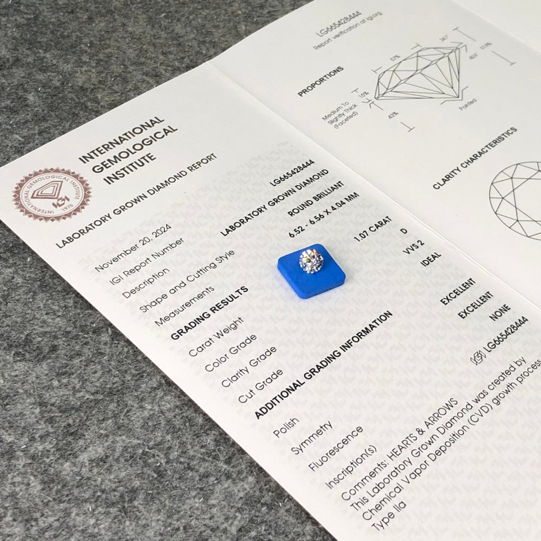 Laboratory Created Diamond VVS2 IGI 1.07 Carat D CVD NONE 3EX