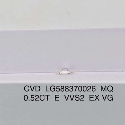 0.52 Carat Lab Grown Marquise Diamond E VVS2 EX VG CVD Wholesale Price