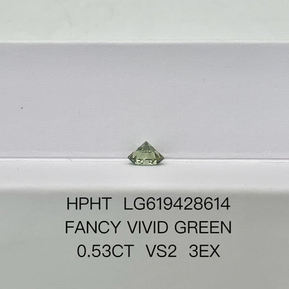 0.53 Carat Fancy Vivid Green Lab Grown Diamond VS2 IGI 3EX HPHT