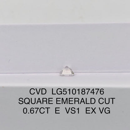 0.67 Carat Lab Grown Diamond E VS1 Square Emerald EX VG CVD