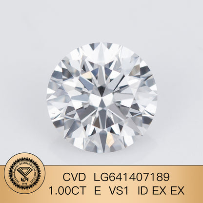 1.00 Carat Lab Grown Diamond IGI Certificate E VS1 CVD Lab Created Round Diamond