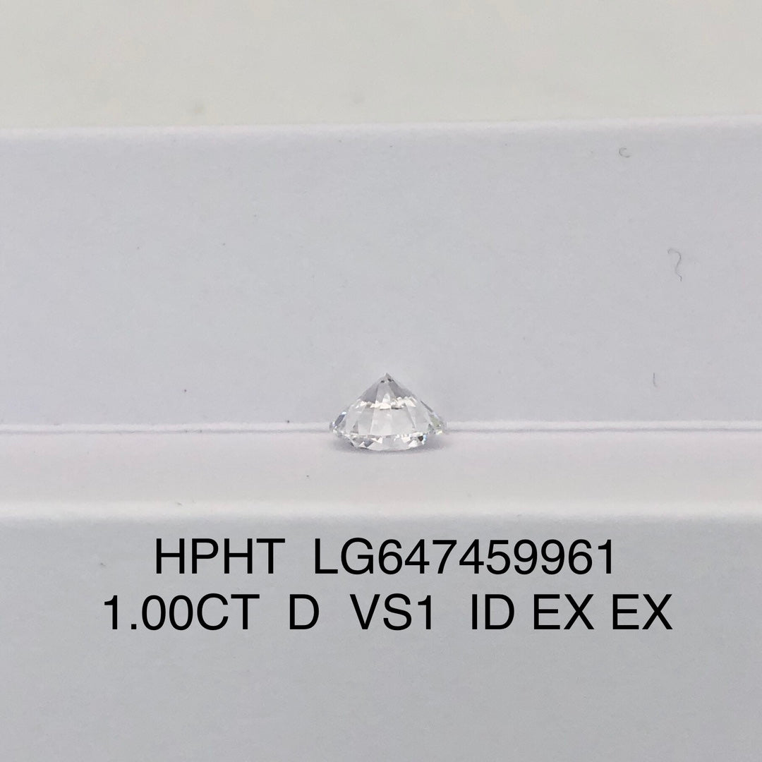 1.00 Carat Lab Grown Round Diamond D VS1 HPHT Ideal 2EX IGI Certificate