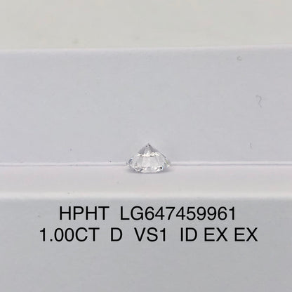 1.00 Carat Lab Grown Round Diamond D VS1 HPHT Ideal 2EX IGI Certificate
