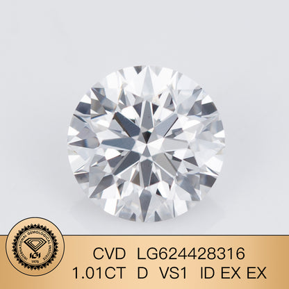 1.01 Carat IGI Certificate Lab Grown Diamond D VS1 CVD Lab Created Round Diamond