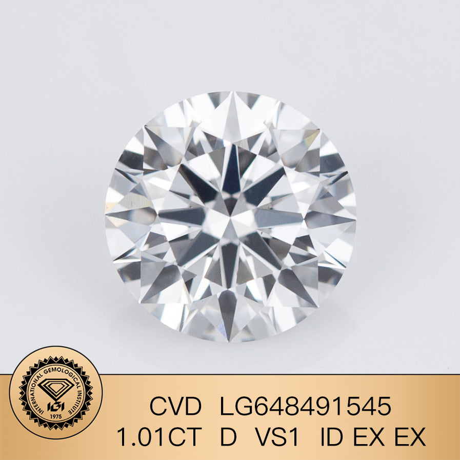 1.01 Carat Lab Grown Diamond D VS1 CVD Ideal 2EX IGI Certificate