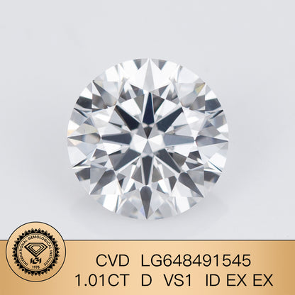 1.01 Carat Lab Grown Diamond D VS1 CVD Ideal 2EX IGI Certificate