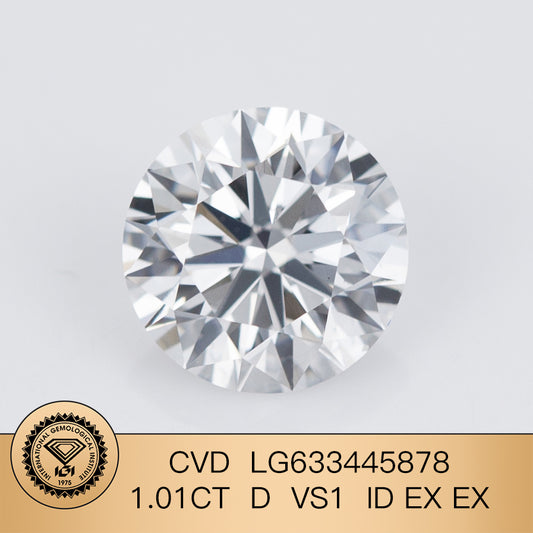 1.01 Carat Lab Grown Diamond VS1 IGI Certificate D CVD Ideal 2EX Cut