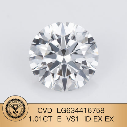 1.01 Carat Lab Grown Diamond VS1 IGI Certificate E CVD Ideal 2EX Cut