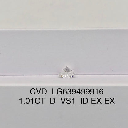 1.01 Carat Lab Grown Round Diamond D VS1 CVD Ideal 2EX IGI Certificate