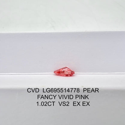 1.02 Carat Lab Grown Diamond Fancy Vivid Pink Pear Shape EX EX IGI Certified CVD VS2