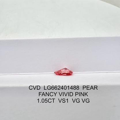 Diamant de laboratoire de 1,05 carat, couleur rose vif fantaisie VS1 CVD 2VG, forme poire 