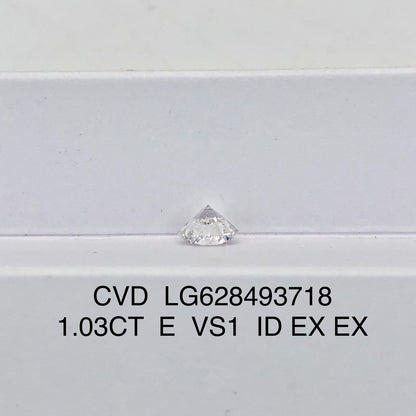 Diamant synthétique rond de 1,03 carat, taille idéale 2EX, certifié IGI, VS1 E CVD N 