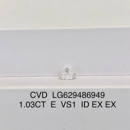 1.03 Carat Lab Grown Diamond VS1 E CVD N Ideal 2EX Synthetic Round Diamond IGI Certificate