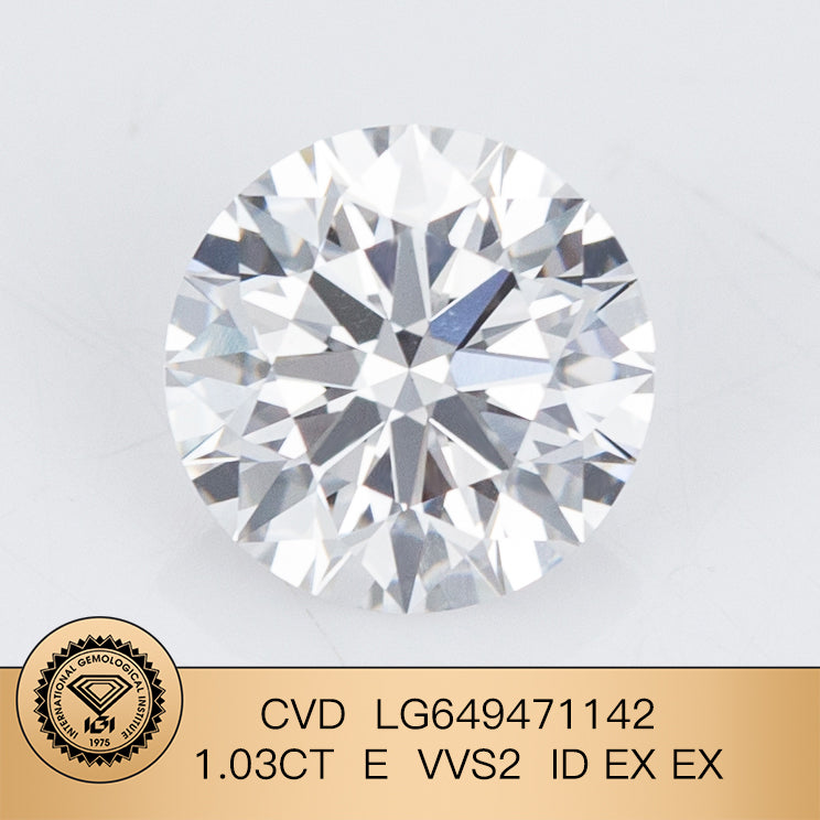 1.03 Carat Lab Grown Diamond VVS2 IGI E CVD N Ideal 2EX Cut Synthetic Diamond
