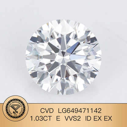 1.03 Carat Lab Grown Diamond VVS2 IGI E CVD N Ideal 2EX Cut Synthetic Diamond