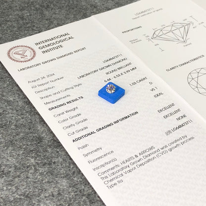 Diamant de laboratoire de 1,03 carat, taille VS1, certificat IGI, taille D CVD 3EX, vente en gros 