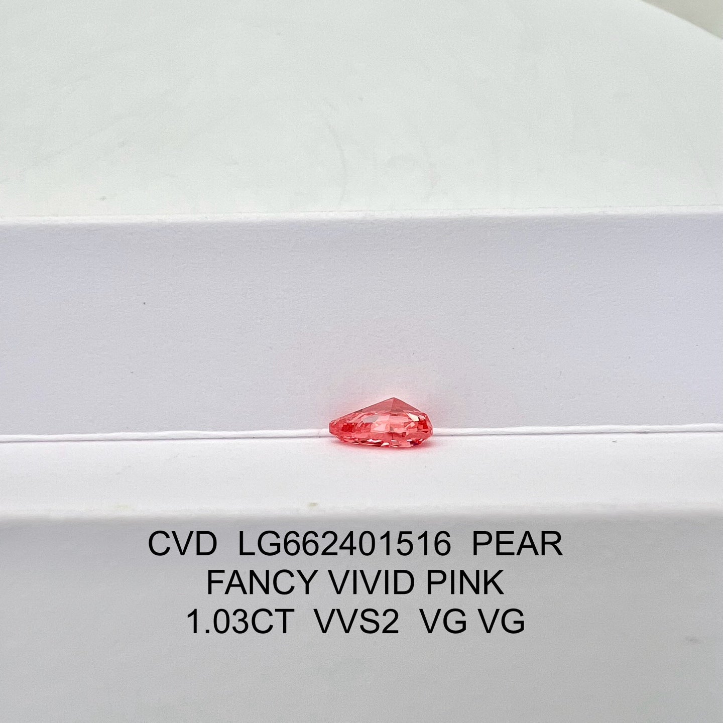 Diamant poire de 1,03 carat, cultivé en laboratoire, couleur rose vif fantaisie, VVS2, CVD, 2VG 