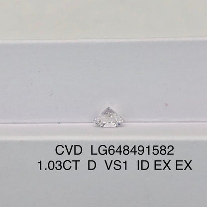 Diamant rond de 1,03 carat, cultivé en laboratoire, D VS1 CVD ID EX EX, certificat IGI 