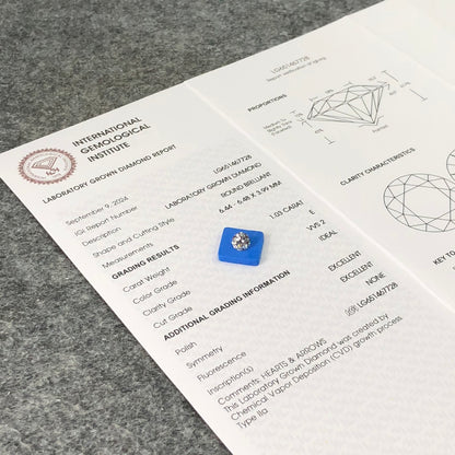 1.03 Carat Lab Grown Round Diamond VVS2 IGI E CVD N Ideal Excellent Cut