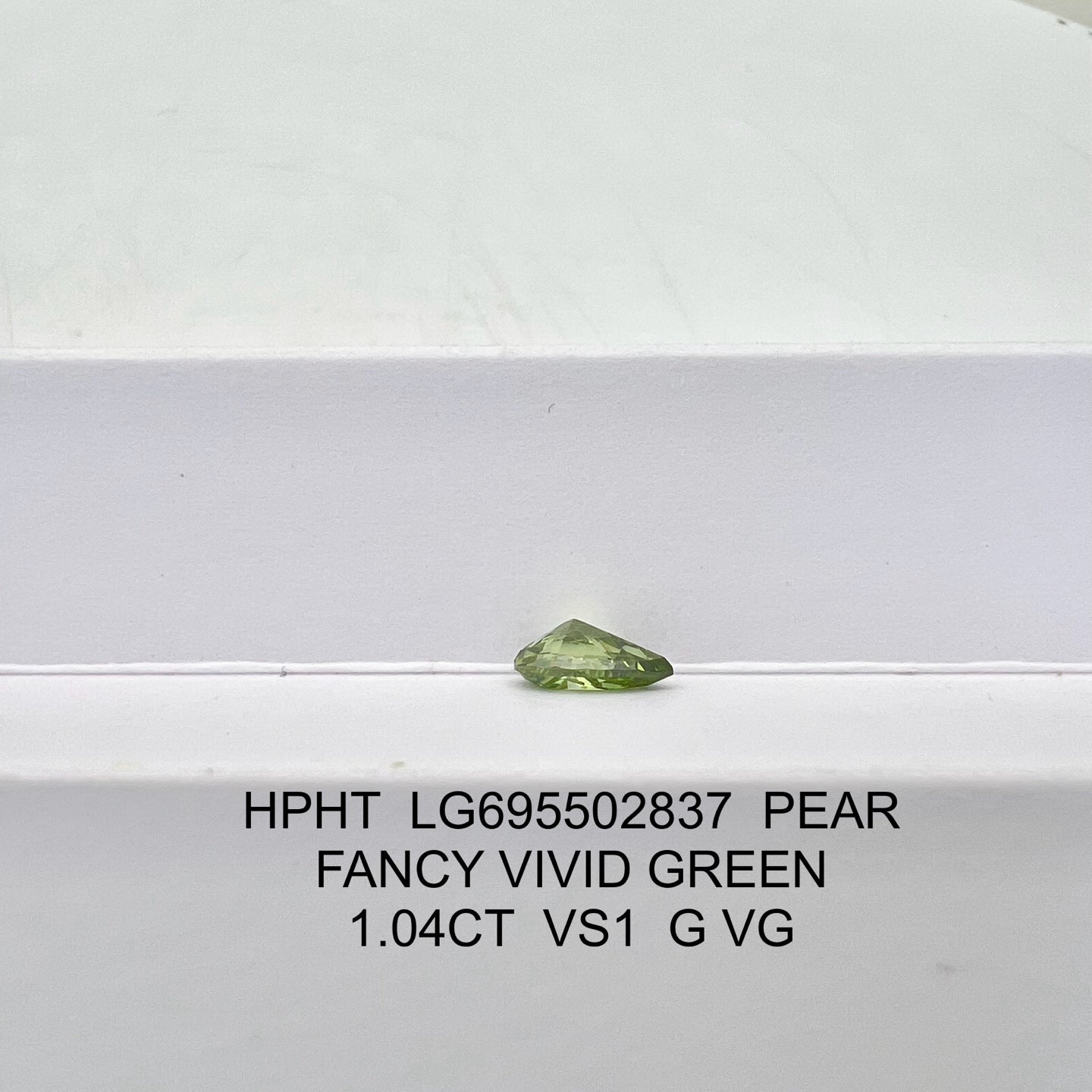 Diamant poire de 1,04 carat, cultivé en laboratoire, vert vif fantaisie, VG VS1 HPHT 