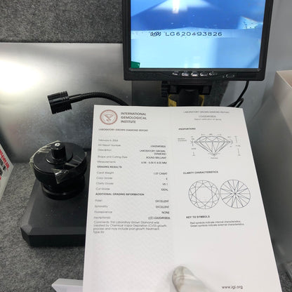 Diamant rond de 1,07 carat, cultivé en laboratoire, VS1 IGI CVD, excellente taille 