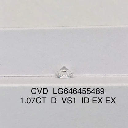 Diamant synthétique de 1,07 carat, cultivé en laboratoire, VS1 IGI D CVD, AUCUN, excellente taille 