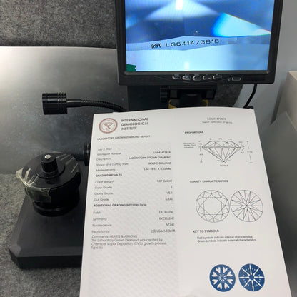 Diamant rond de 1,07 carat, cultivé en laboratoire, VS1 IGI E CVD, AUCUN 3EX 