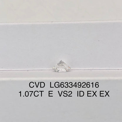 Diamant rond de 1,07 carat, cultivé en laboratoire, VS2, IGI E, CVD, AUCUN, idéal, excellent 
