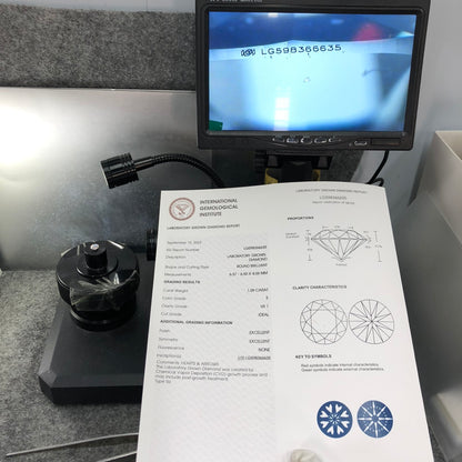 Diamant synthétique CVD certifié IGI de 1,09 carat E VS1 de synthèse ID 2EX 