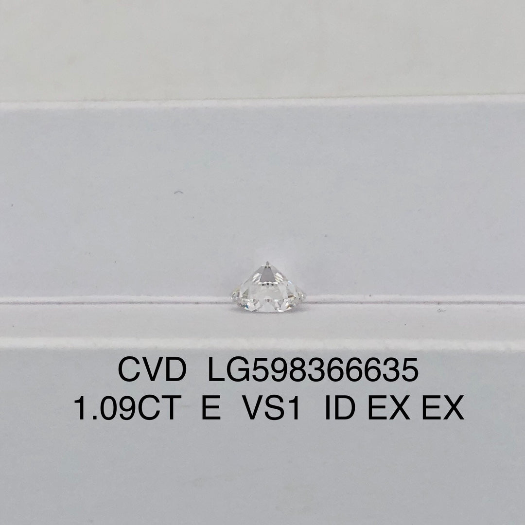 Diamant synthétique CVD certifié IGI de 1,09 carat E VS1 de synthèse ID 2EX 