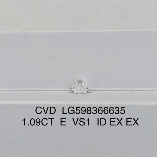 Diamant synthétique CVD certifié IGI de 1,09 carat E VS1 de synthèse ID 2EX 