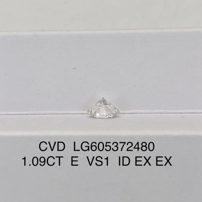 Diamant rond de 1,09 carat, cultivé en laboratoire, VS1 IGI E CVD N, taille idéale excellente 